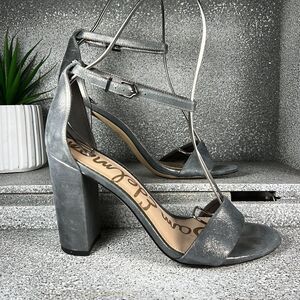 SAM EDELMAN | Yaro Ankle Strap Block Heel Sandals Metallic Pewter Size 9